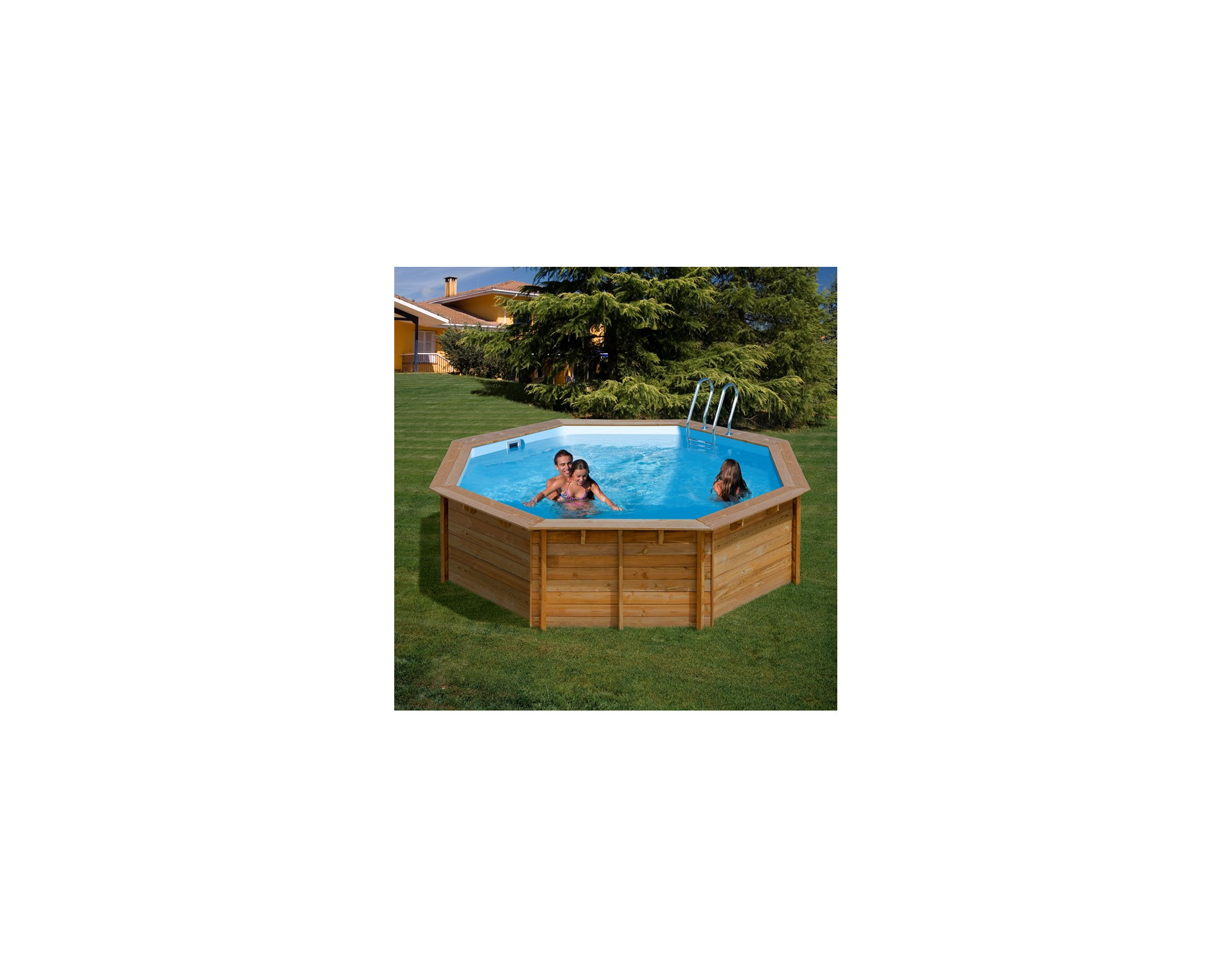 GRE Violette Ø511cm x H:124cm achthoekig houten zwembad met liner blauw 75/100 hung