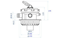 GRE top mount 6-wegkraan (filteropening 142 mm, aansluitingen 38 mm)-2