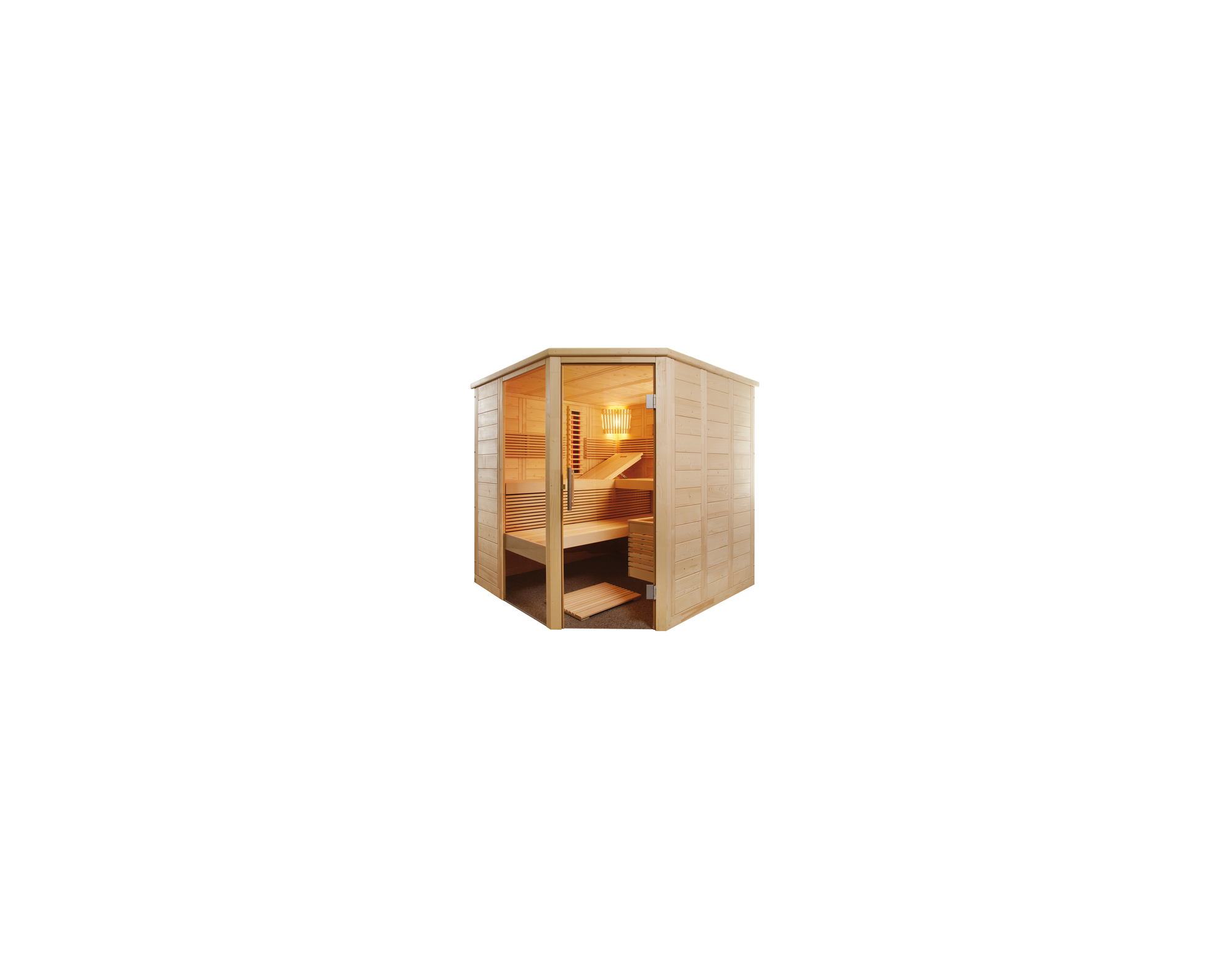 Sauna met infrarood Alaska Corner Infra + 206 x 206 x 204 cm - vurenhout - 3 banken 62 cm