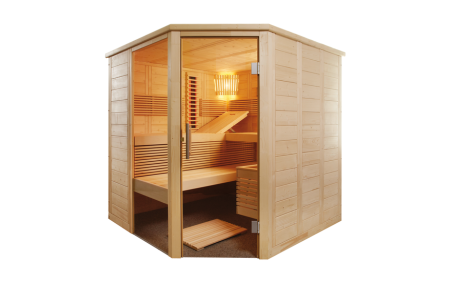 Sauna met infrarood Alaska Corner Infra + 206 x 206 x 204 cm - vurenhout - 3 banken 62 cm