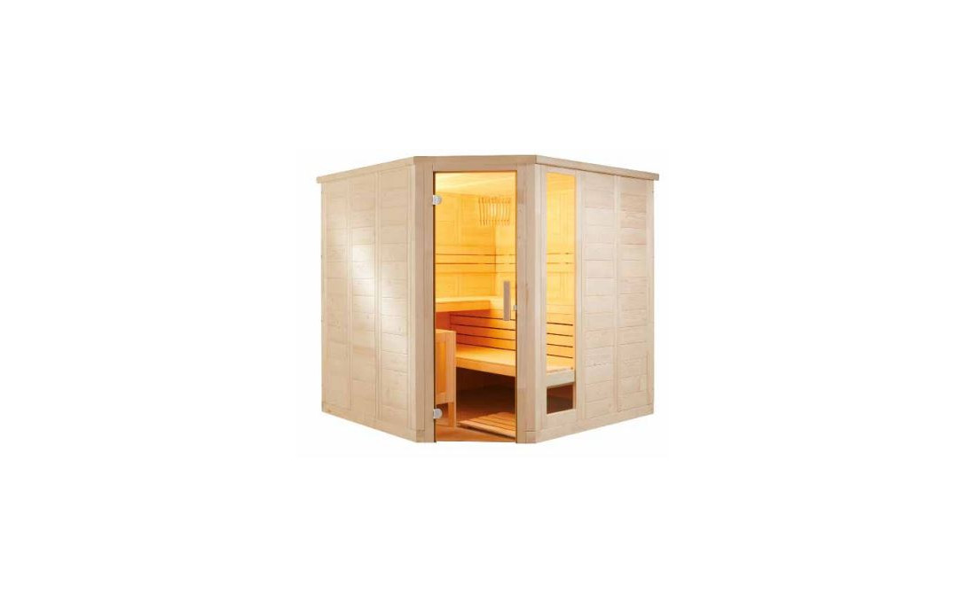 Sauna Komfort Corner 206 x 206 x 204 cm - vurenhout - 3 banken 62 cm