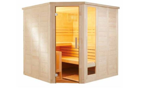 Sauna Komfort Corner 206 x 206 x 204 cm - vurenhout - 3 banken 62 cm