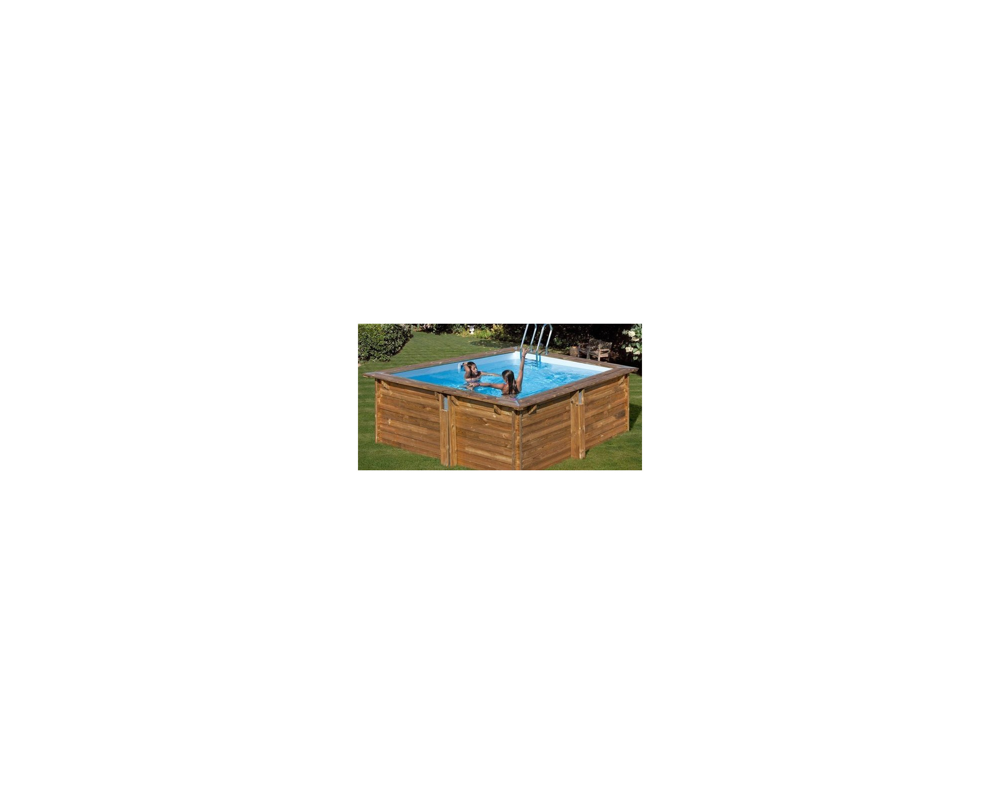 GRE Carra 300cm x 300cm x H: 119cm vierkant houten zwembad met liner blauw 60/100 hung
