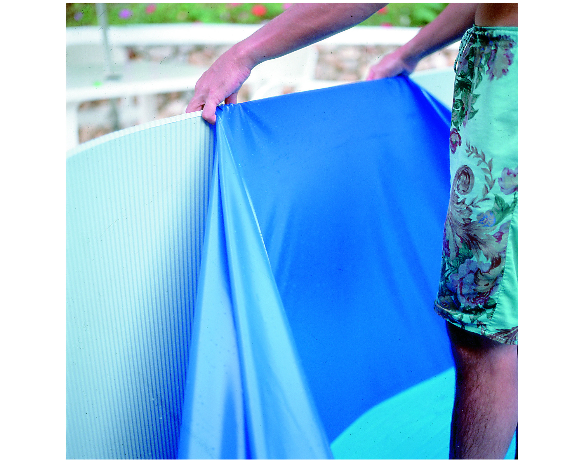GRE blauwe liner met V-profiel 0,40 mm voor ovaal zwembad 500 x 300 x 120 cm
