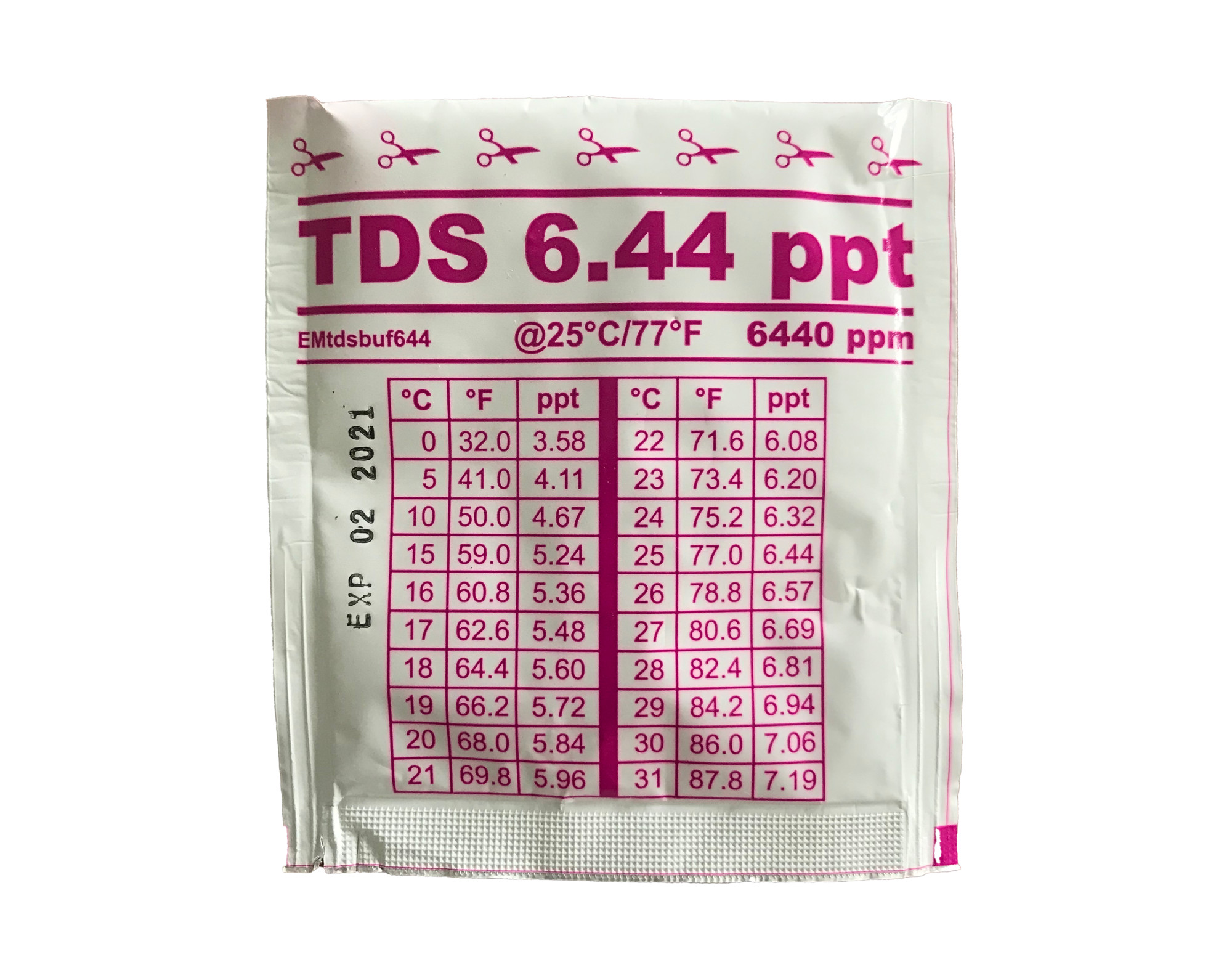 Water-I.D. kalibratievloeistof TDS 6.44 ppt zakje 20 ml voor zoutgehalte meter