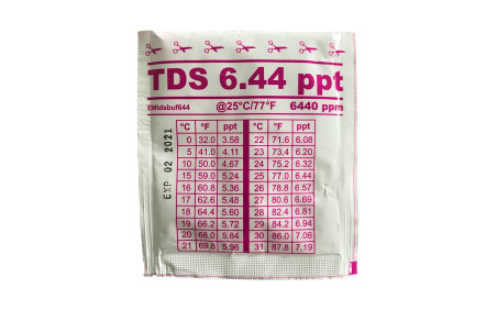 Water-I.D. kalibratievloeistof TDS 6.44 ppt zakje 20 ml voor zoutgehalte meter