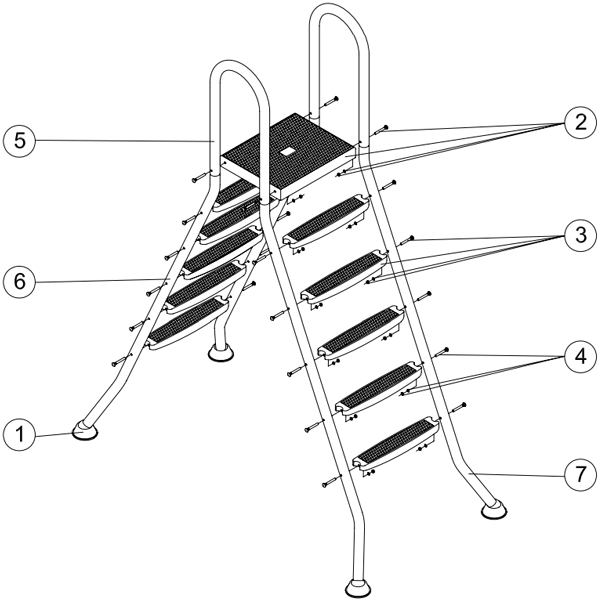 Ladder inox met platform voor opbouwzwembad