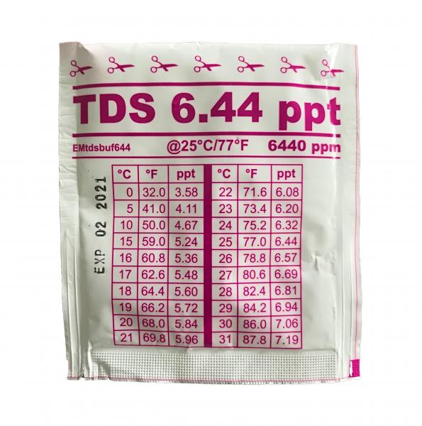 Kalibratievloeistof TDS 6.44 ppt zakje 20 ml voor zoutgehalte meter