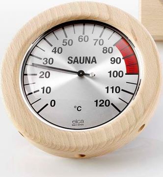Thermometer met ronden houten omranding