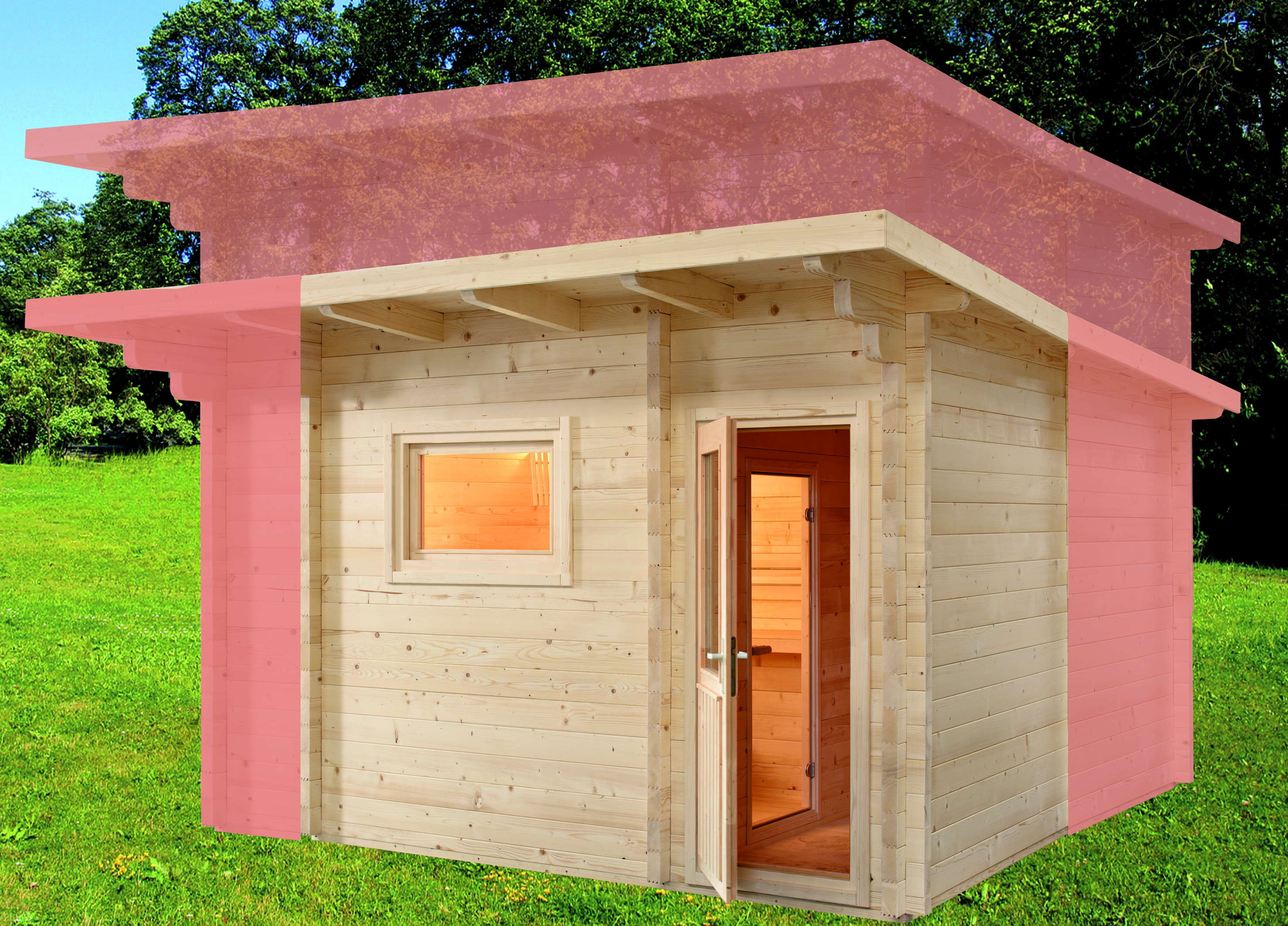Tuin sauna Lava 375 x 319 x 270 cm - vurenhout - 3 banken 62 cm