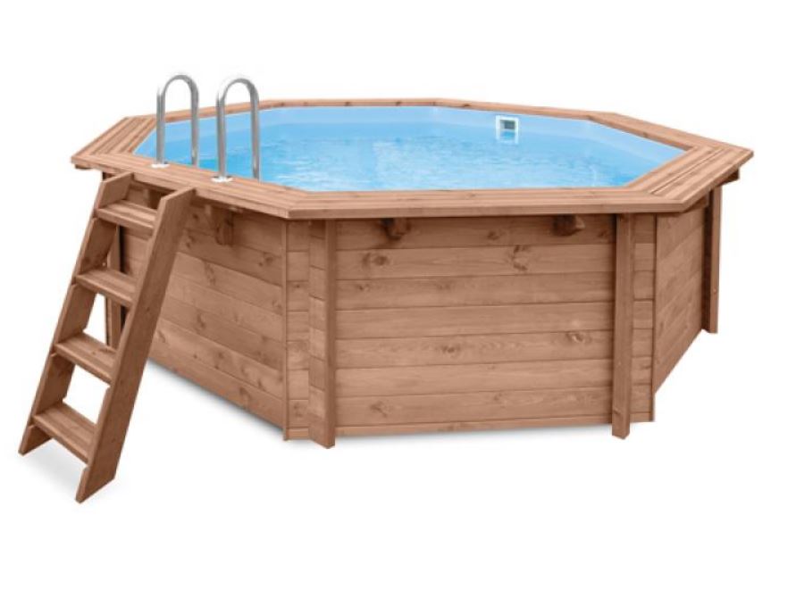 Noppenfolie omzoomd - houten zwembad zeshoekig Sunny Delight